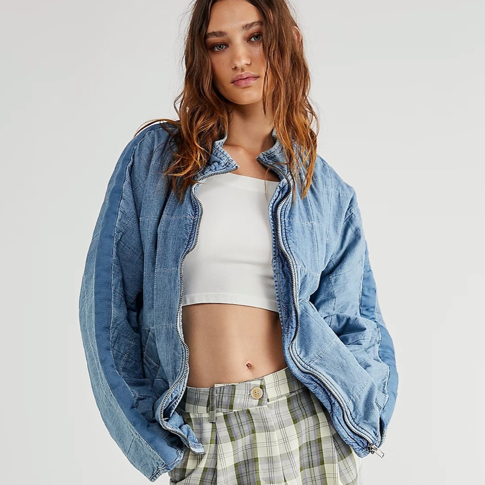 SOLD - Free people Dolman Quilted Denim Jacket